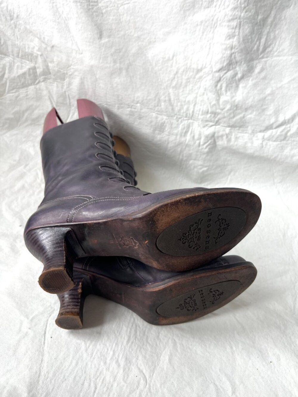 Neosens boots Rococo 799 purple leather button high heel 41 mid calf retro - Picture 8 of 14